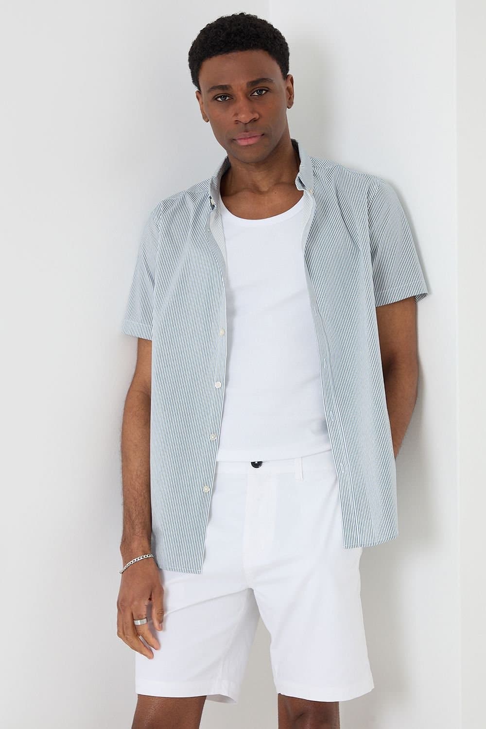 Threadbare Threadbare Men's Stripe Cotton Poplin Short Sleeve Shirt in Blue