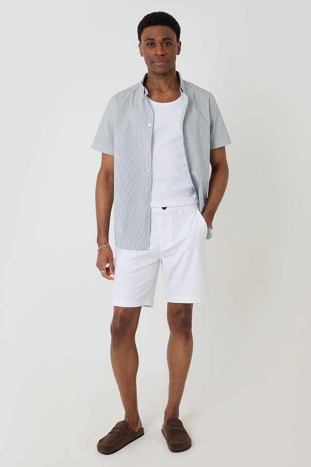 Threadbare Threadbare Men's Stripe Cotton Poplin Short Sleeve Shirt in Blue - 3