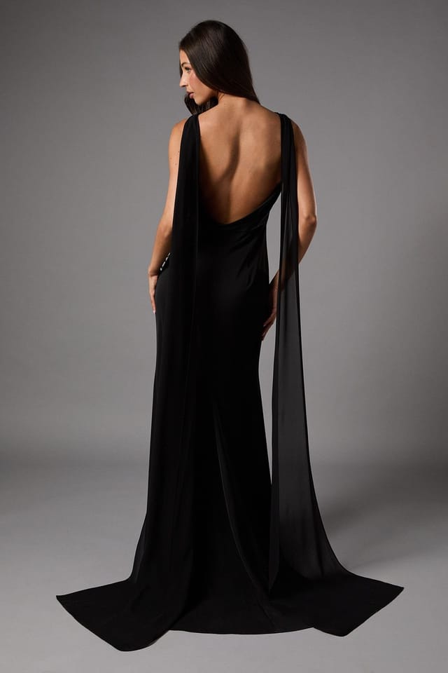 Coast Coast Women's Chiffon Detail Cowl Back Crepe Maxi Dress in Black - 3