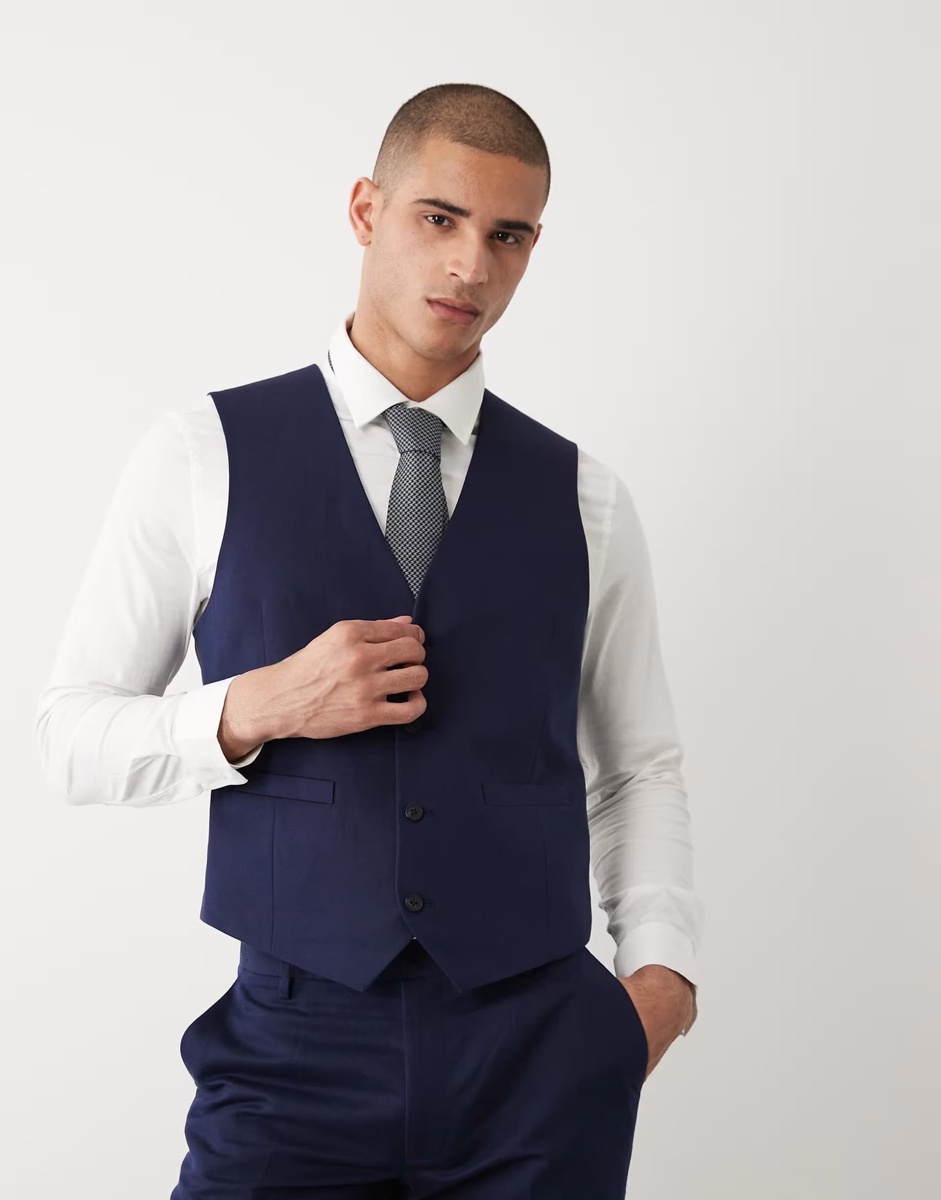 ASOS ASOS DESIGN suit waistcoat in navy linen rich twill
