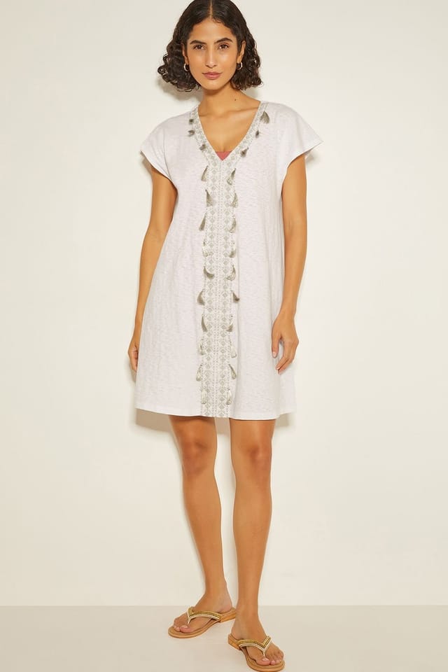 Monsoon Monsoon Women's Jodie Tassel Beach Tunic Mini Dress White - 2