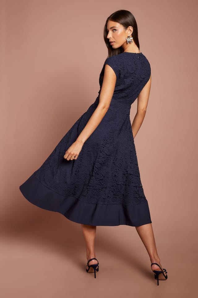 Coast Coast Women's Belted Lace Midi Dress in Navy - 3