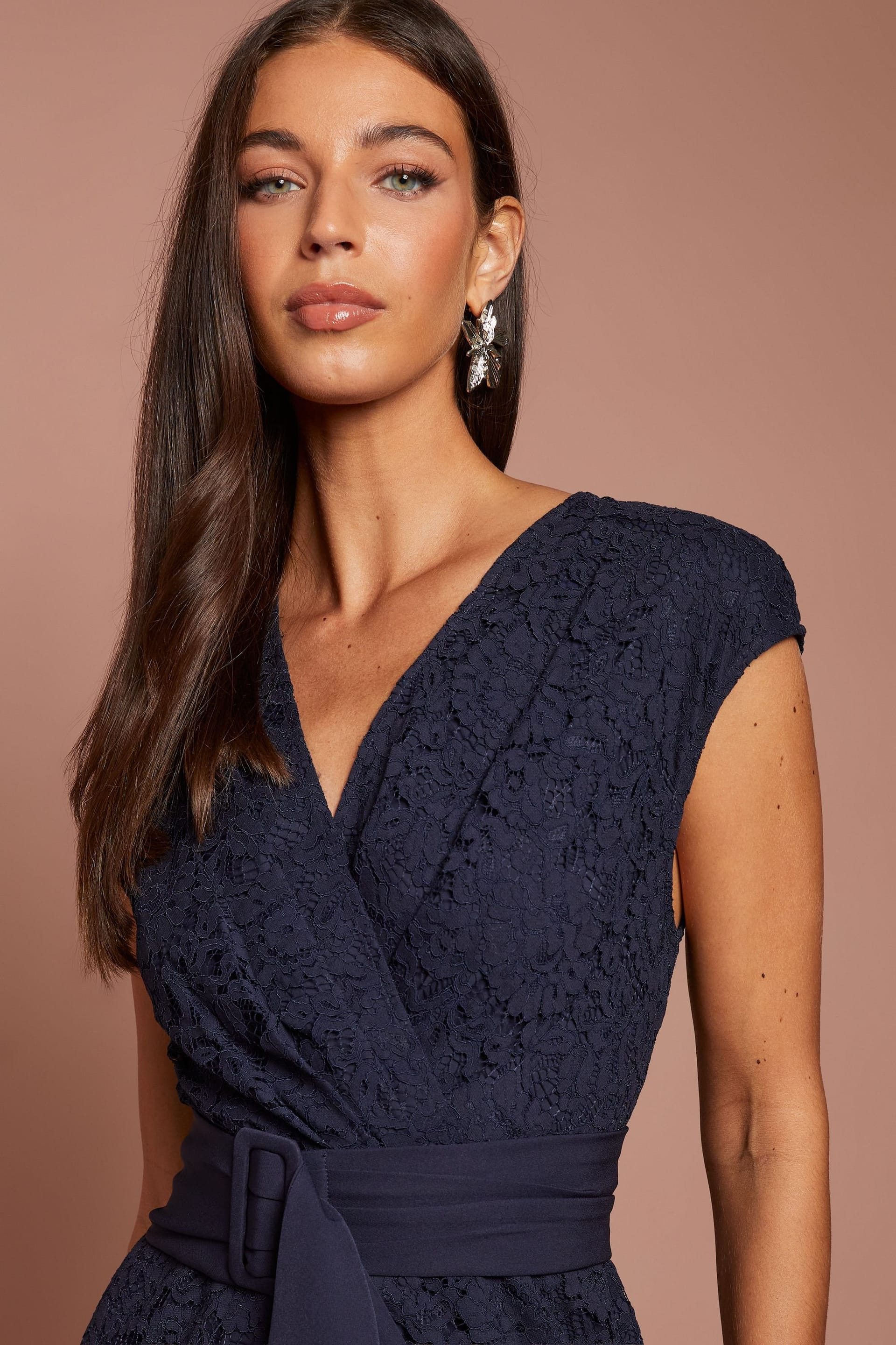 Coast Coast Women's Belted Lace Midi Dress in Navy - 4