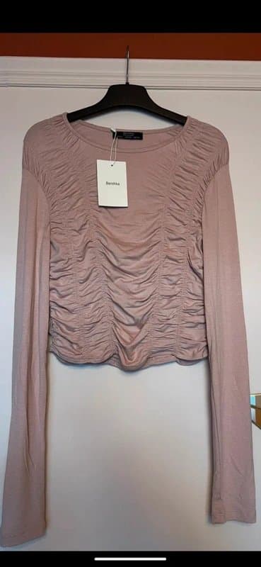Bershka Pink ruched cotton top by Berksha