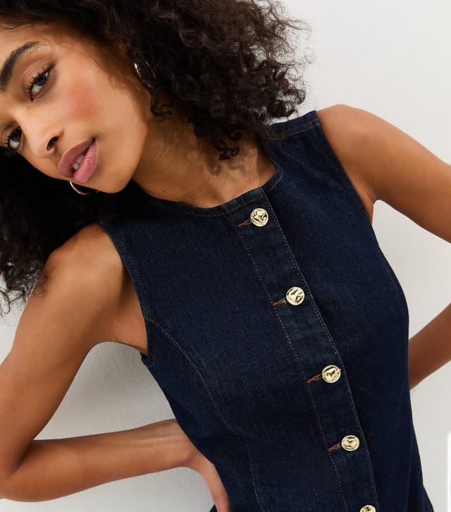 New Look Women's Indigo Wash Button Up Sleeveless Mini Dress New Look - 2