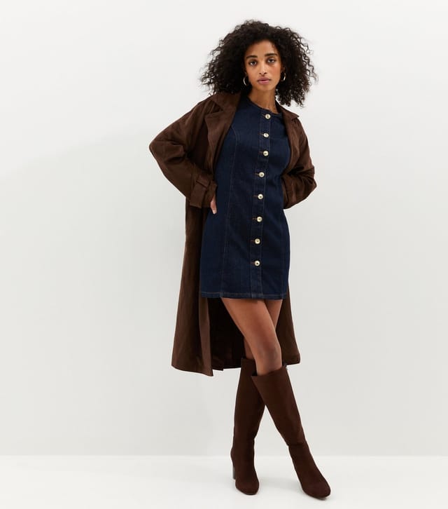 New Look Women's Indigo Wash Button Up Sleeveless Mini Dress New Look - 3