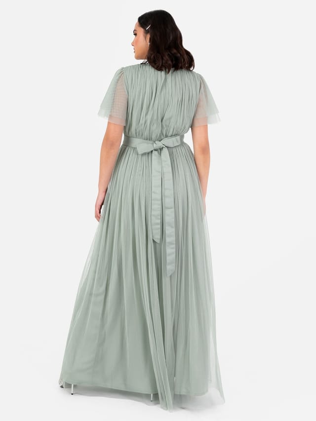Anaya with Love Anaya with Love Women's Faux Wrap Short Sleeve Maxi Dress in Green - 3