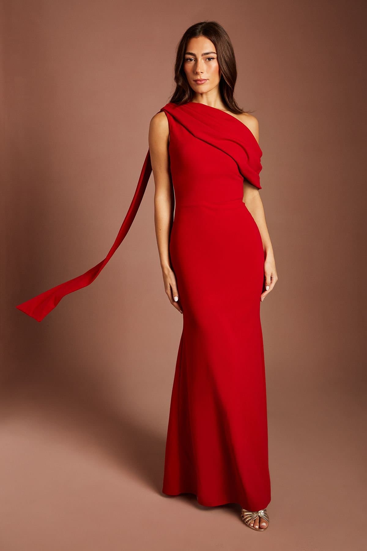 Coast Coast Women's One Shoulder Stretch Crepe Maxi Dress in Red