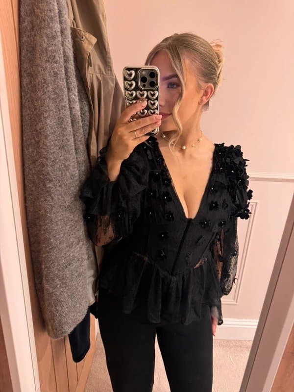 ASOS ASOS Luxe mesh floral Bardot long sleeved top