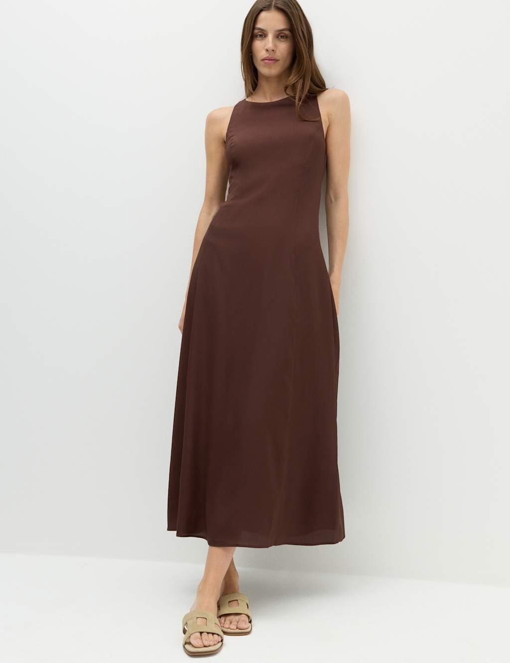 Marks & Spencer M&S Cross Strap Midaxi Column Dress Brown