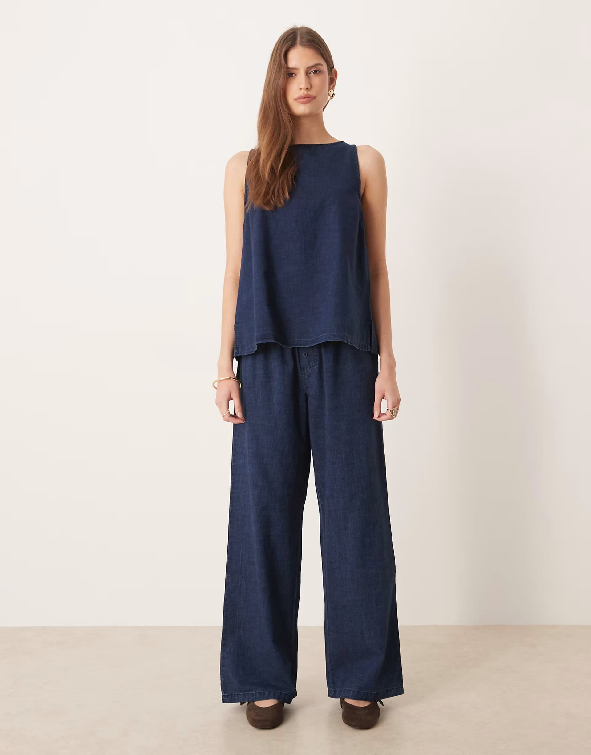 ASOS ASOS DESIGN boxer waist wide leg denim trouser in indigo co-ord