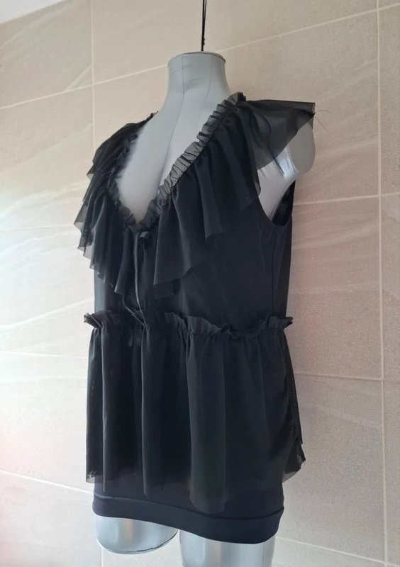 New Look Bnwt goth chiffon sheer ruffle romantic summer top 14 plunge neck - 1