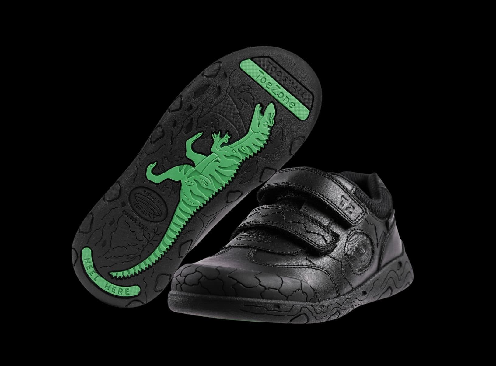ToeZone ToeZone Men's Black Luca Dinosaur Rip Tape School Shoes