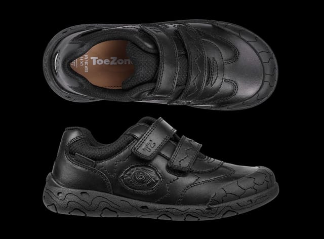 ToeZone ToeZone Men's Black Luca Dinosaur Rip Tape School Shoes - 3