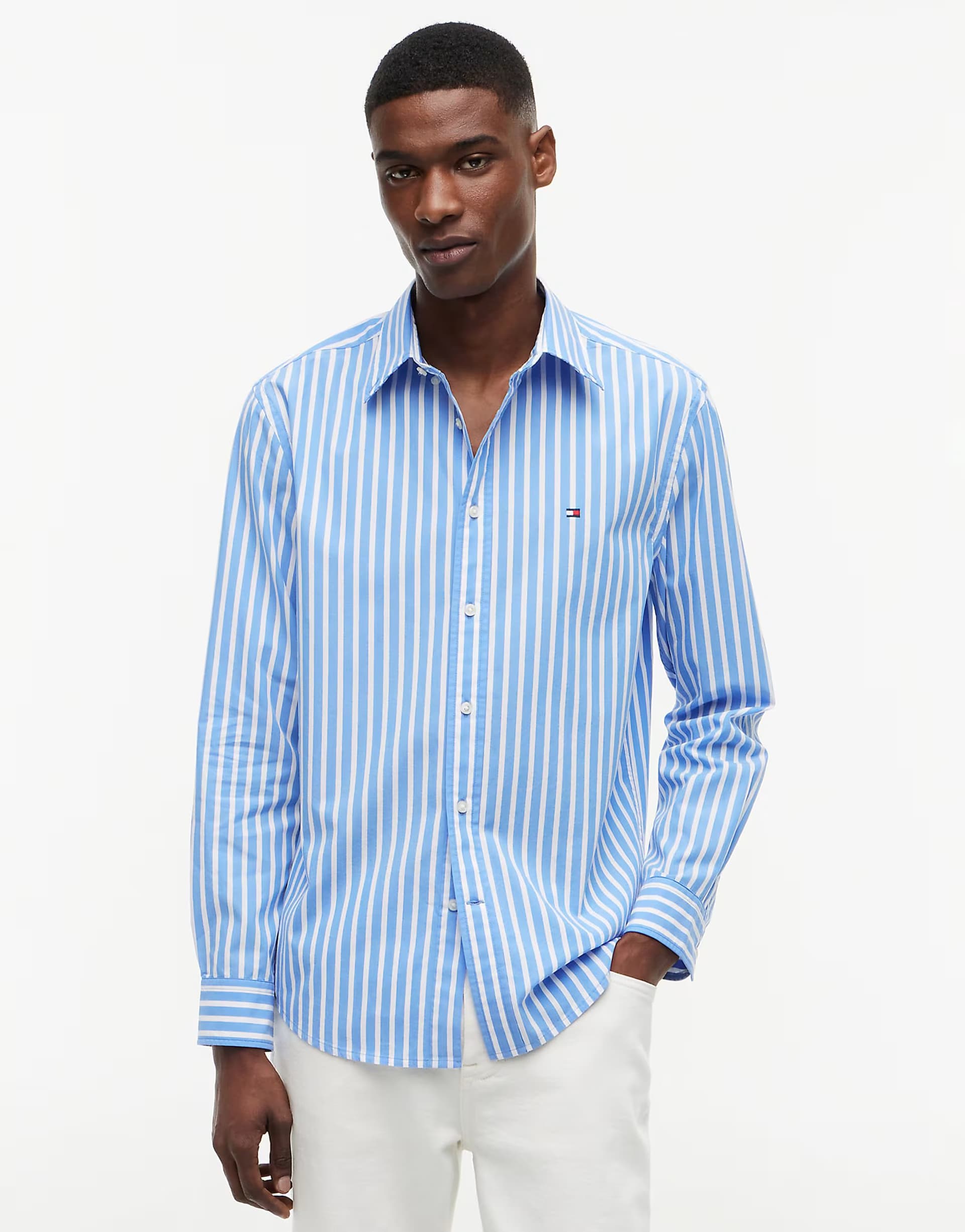 ASOS Tommy Hilfiger Regular fit flex stripe poplin shirt in multi blue