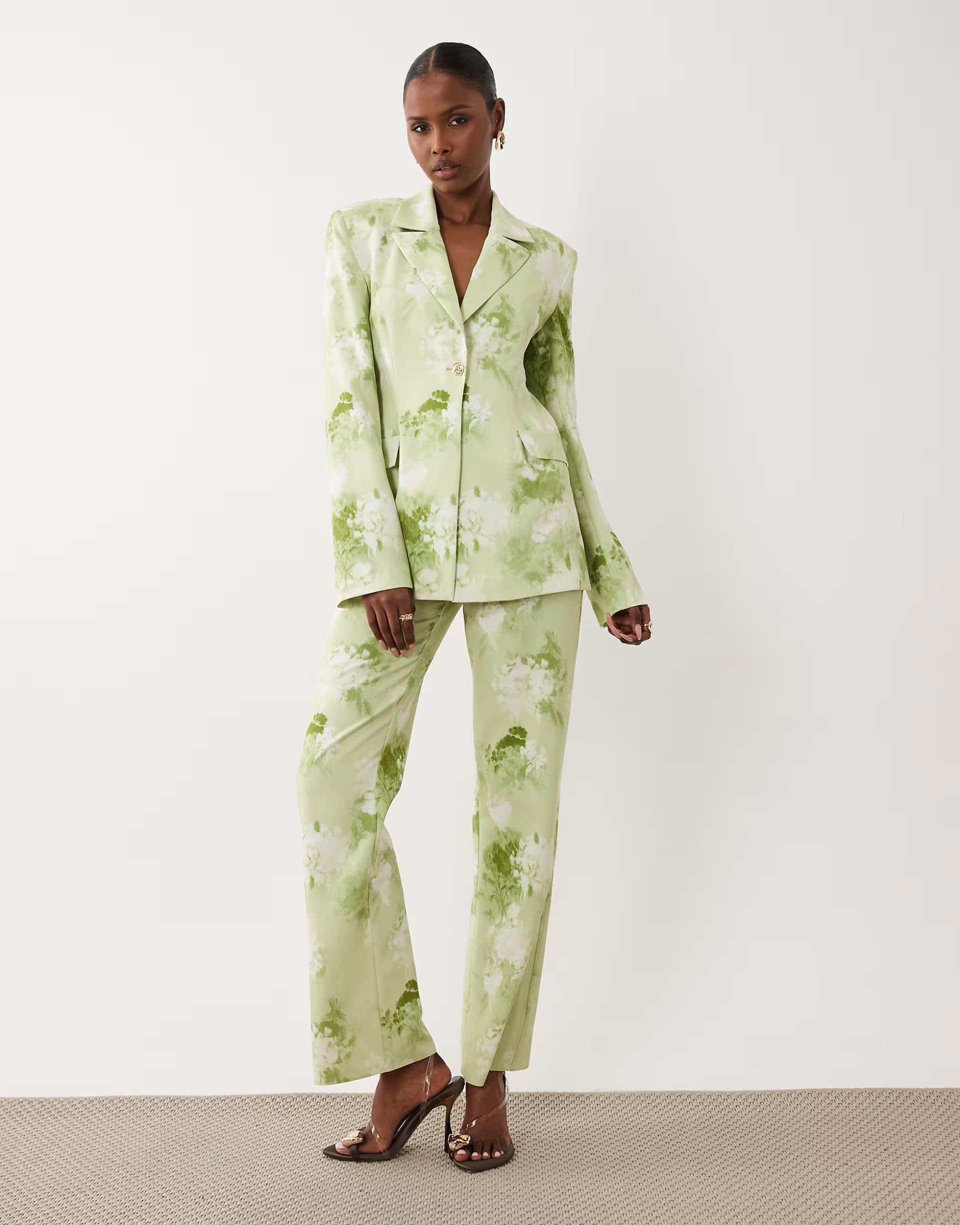 ASOS ASOS LUXE co-ord tailored blazer and suit trousers in light green blurred floral