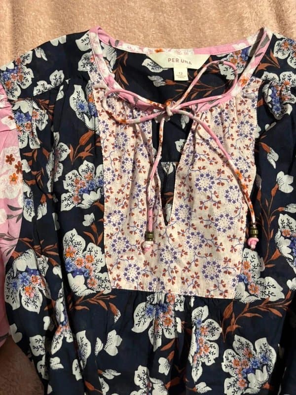 Vintage Dressing Navy and pink floral babydoll blouse 10 12 14 Per Una