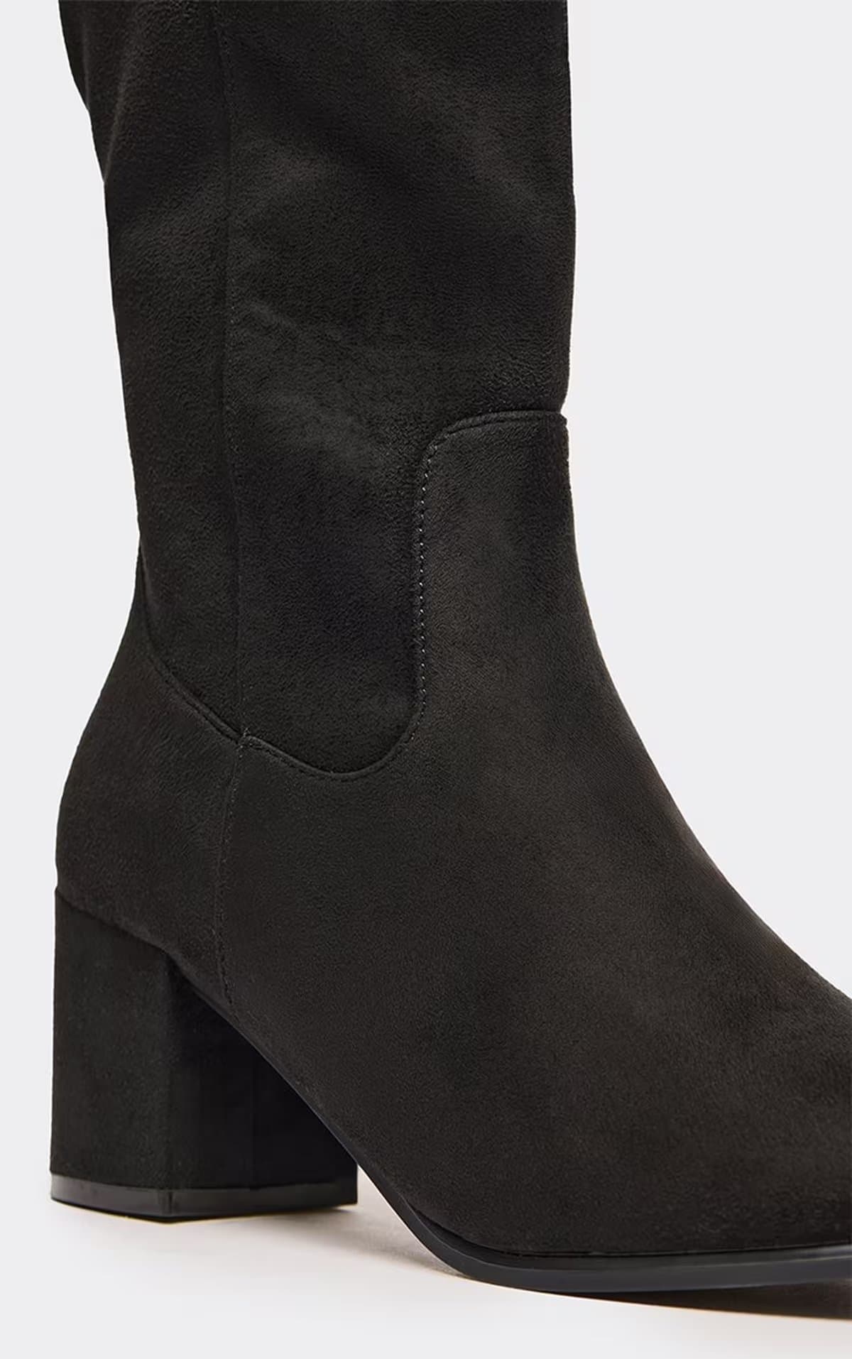 EGO Wide Fit Lettie Block Heel Knee High Long Boot In Black Faux Suede, Women's Size UK 4