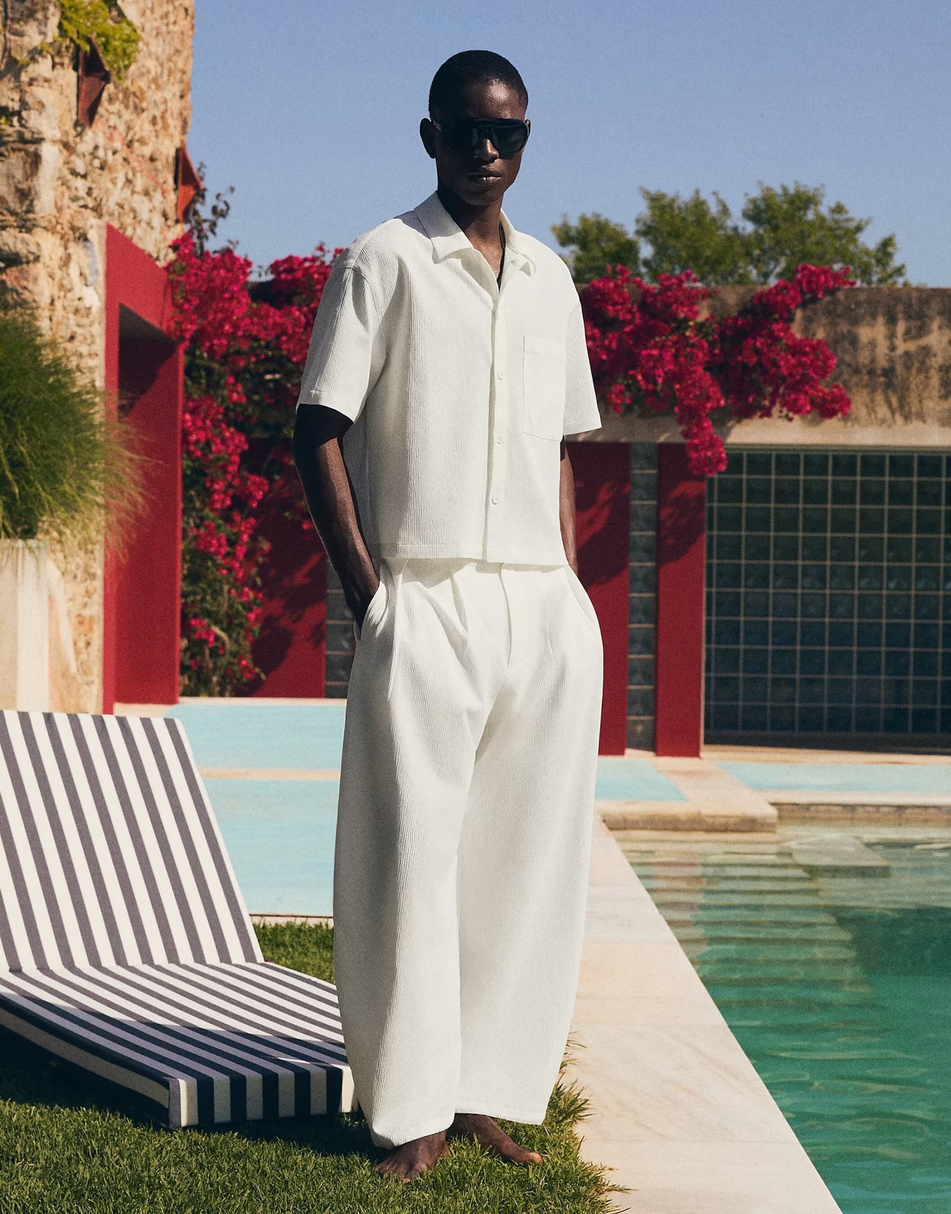 ASOS Bershka Pleated semi-jogger super baggy trousers in white