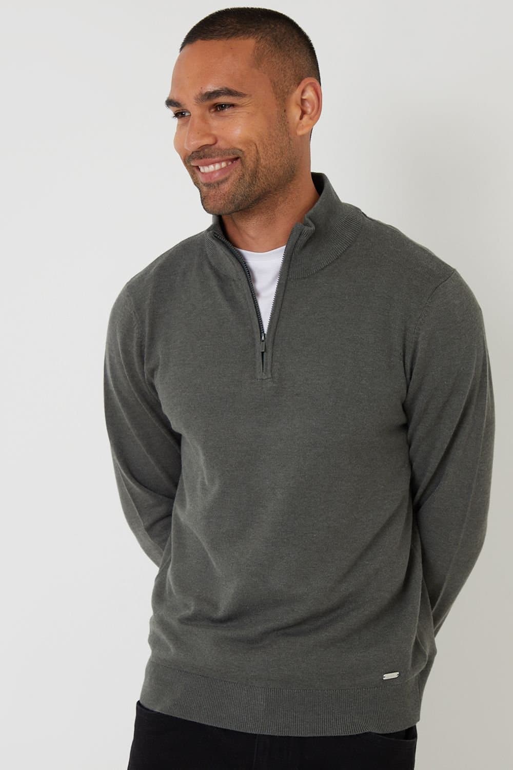 Threadbare Threadbare Men's Funnel Neck Quarter Zip Knitted Jumper in Green