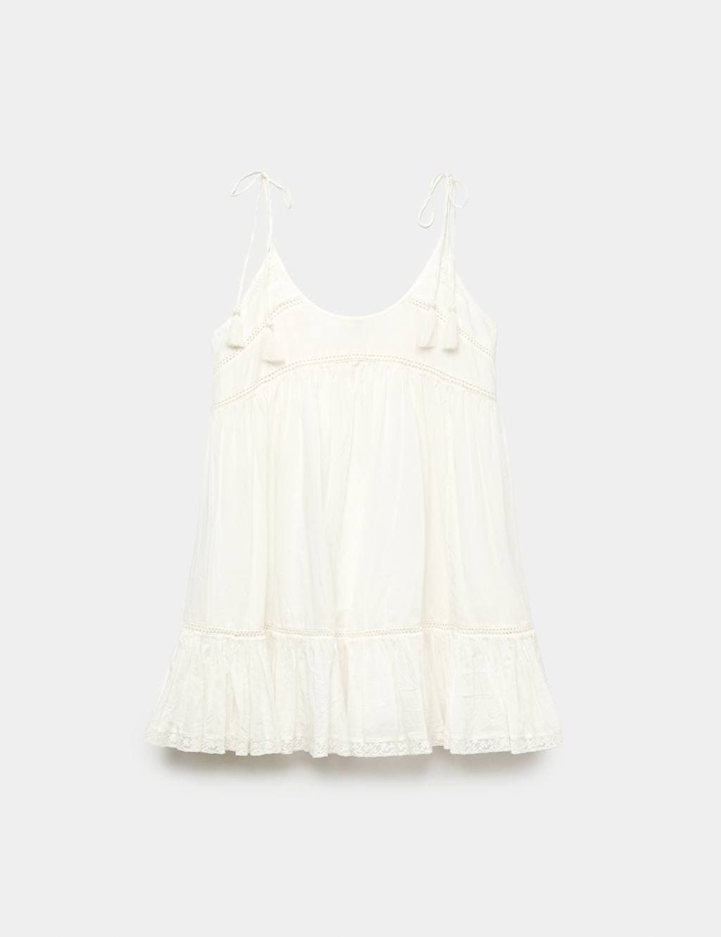 Marks & Spencer M&S Pure Cotton Lace Insert Mini Smock Dress Soft White