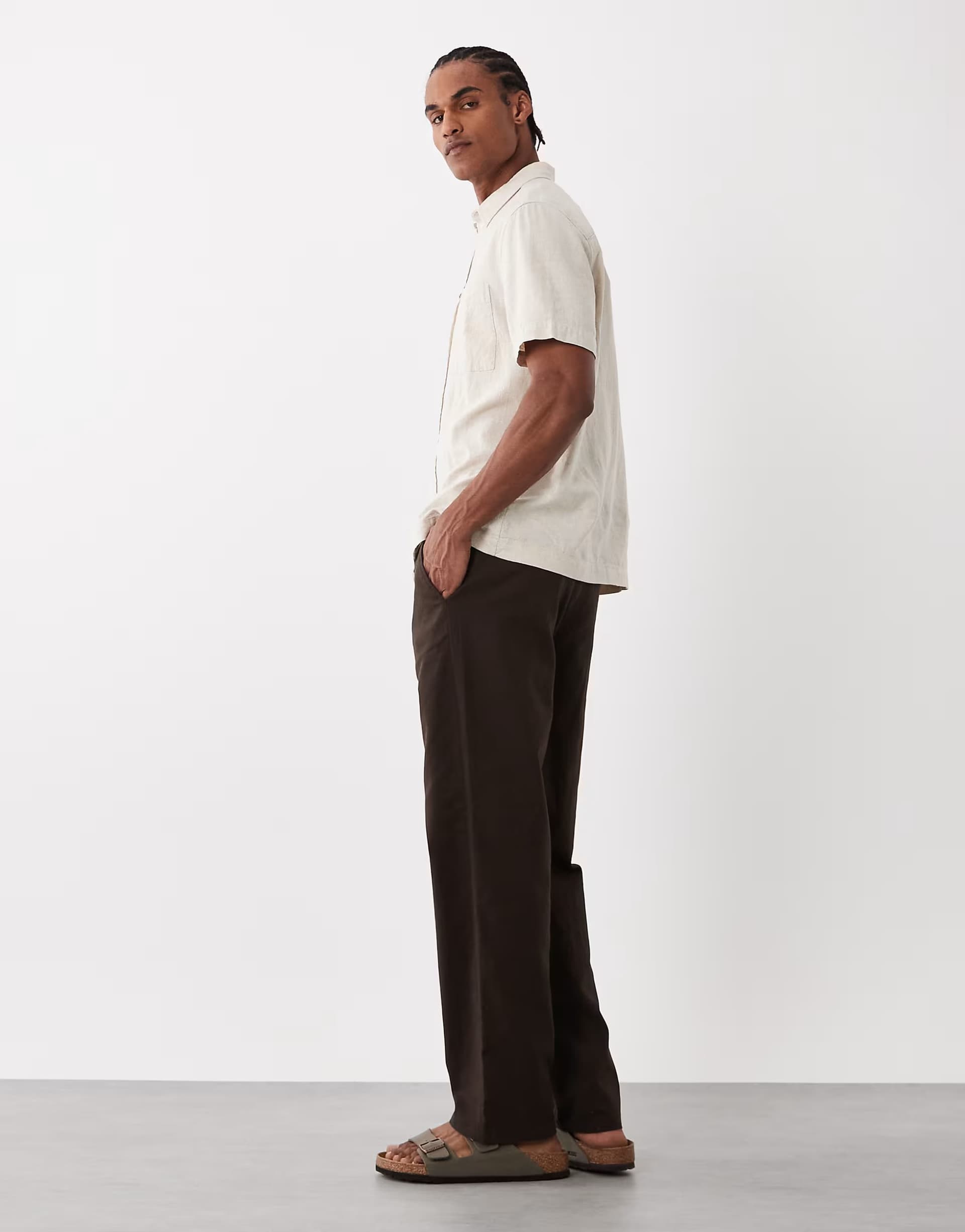 ASOS ONLY & SONS linen mix loose fit trouser in brown