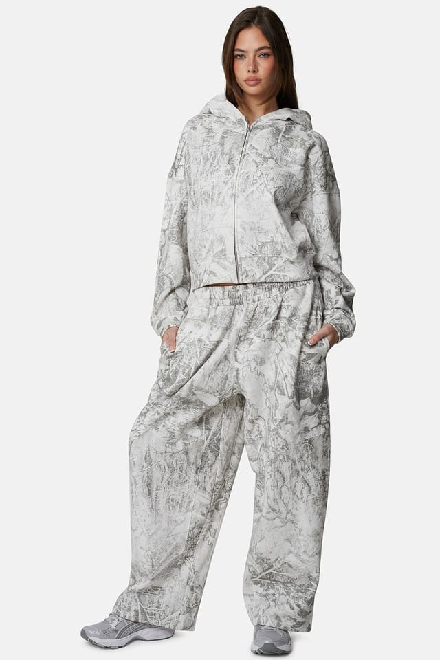Good For Nothing Good For Nothing Women's Baggy Camo Zip Hoodie with Embroidered Logo in Light Grey - 3