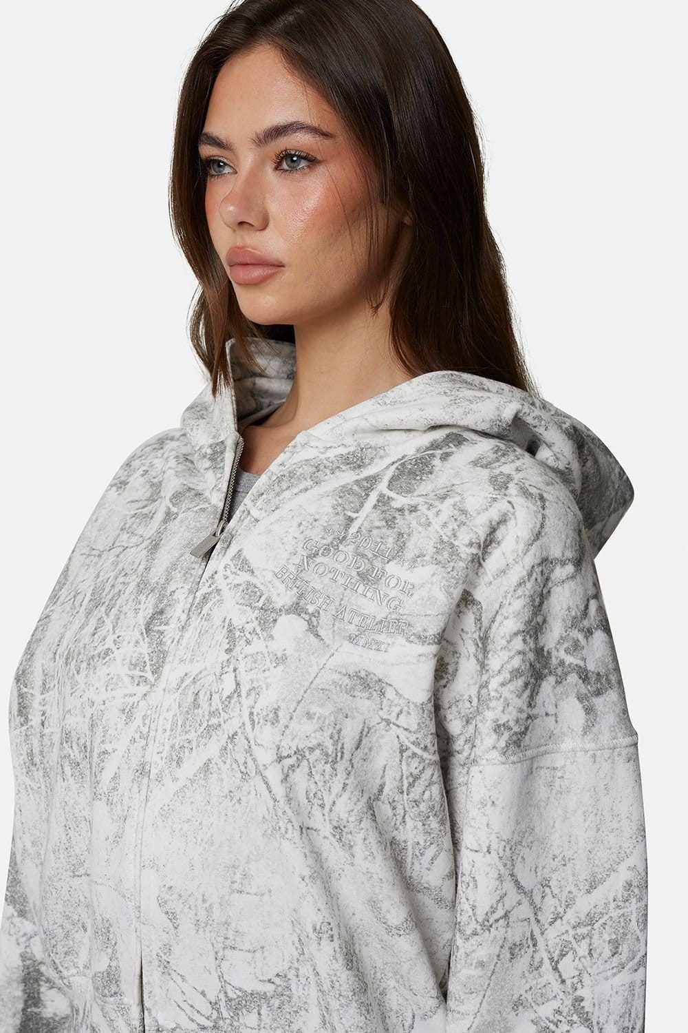 Good For Nothing Good For Nothing Women's Baggy Camo Zip Hoodie with Embroidered Logo in Light Grey - 4