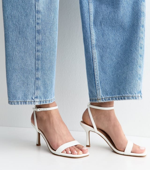 New Look Women's White Faux Leather Single Strap Stiletto Sandals Vegan New Look - 2
