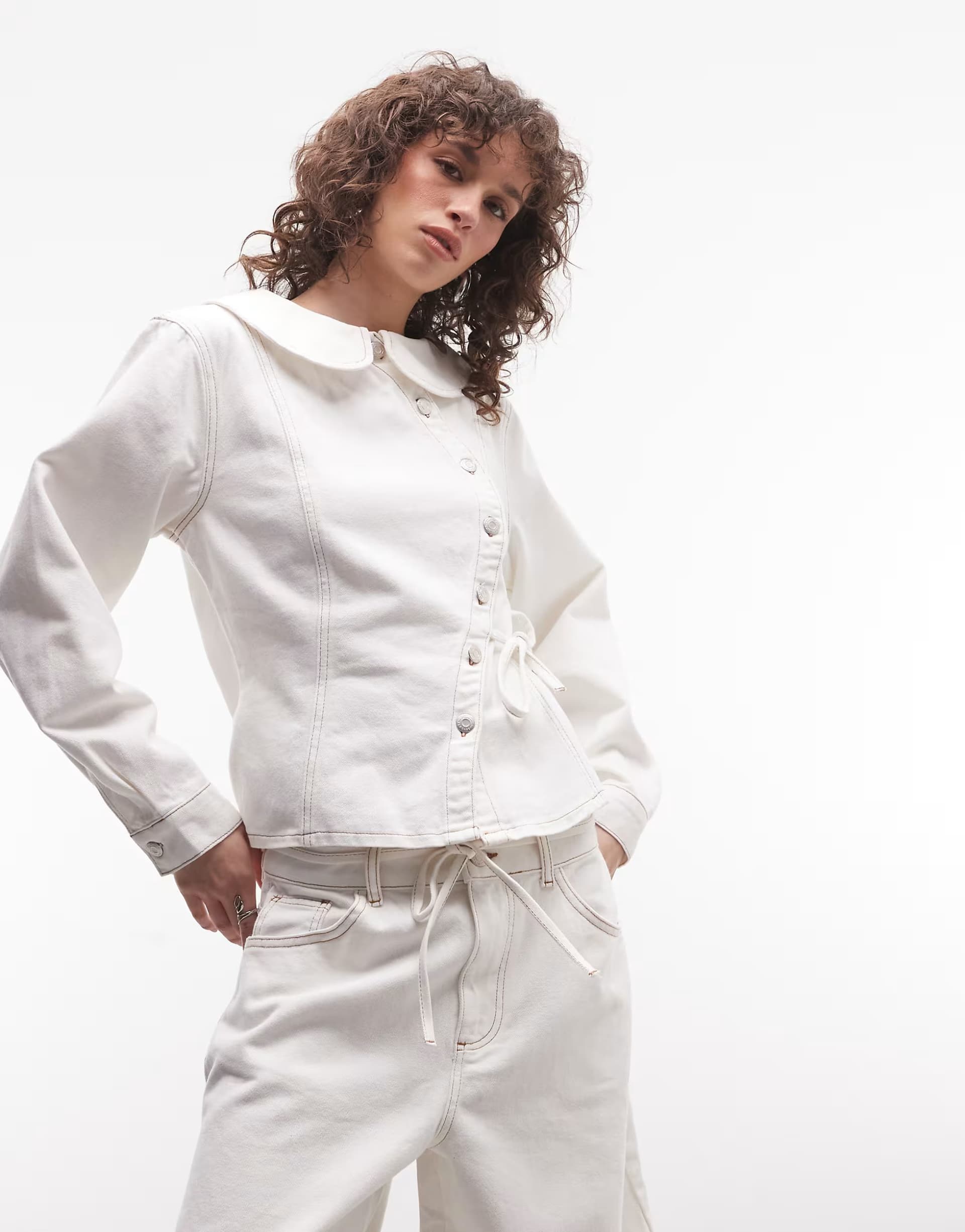 ASOS Reclaimed Vintage denim asymmetric jacket with tie detail co-ord&nbsp;in white
