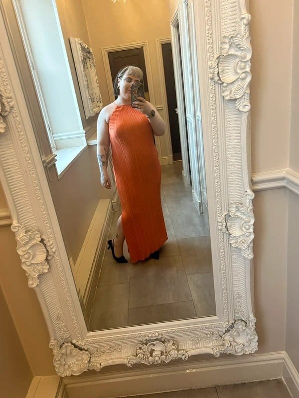New Look Bright Orange Plisse Halter Neck Dress