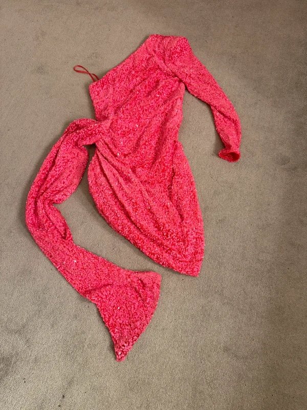 ASOS ASOS luxe one shoulder asymmetric draped sequin mini dress size 12 - 1