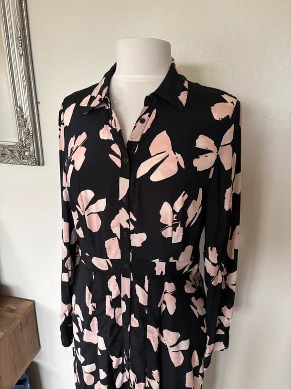 Mint Velvet BNWT Mint Velvet Jessica black pink floral midi shirt dress - size 10