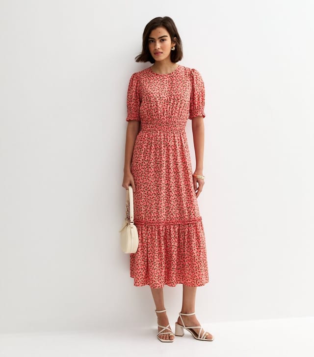 New Look Women's Pink Floral Short Sleeve Tiered Midi Dress New Look - 3