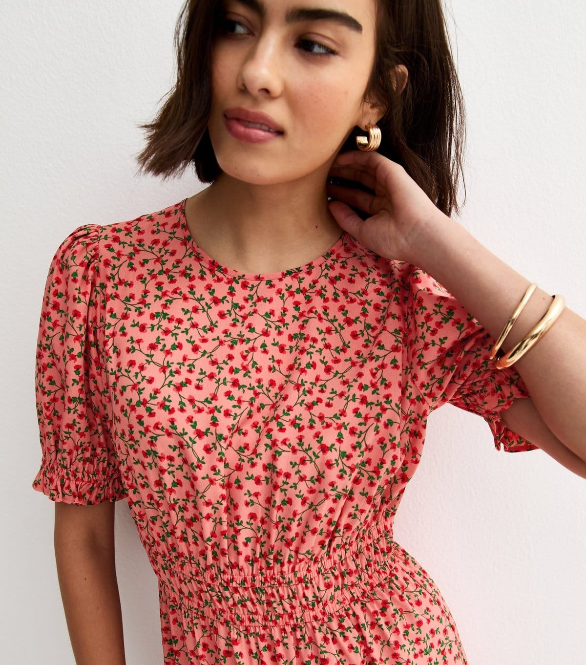 New Look Women's Pink Floral Short Sleeve Tiered Midi Dress New Look - 4