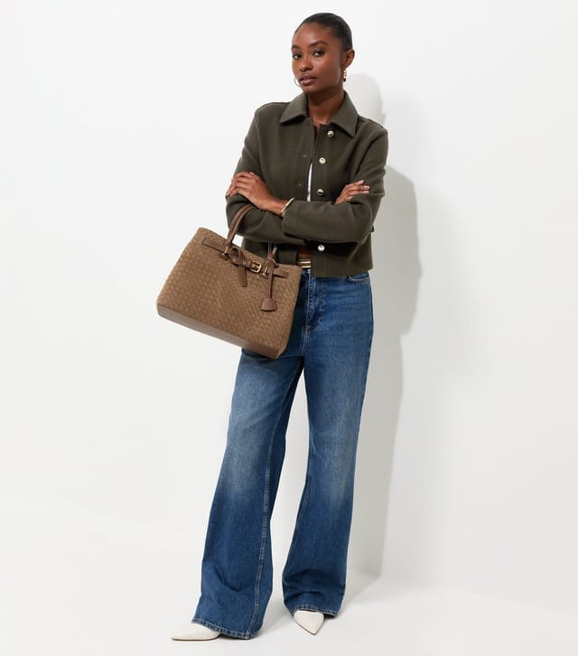 New Look Women's Dark Khaki Button Front Collared Shacket New Look - 2