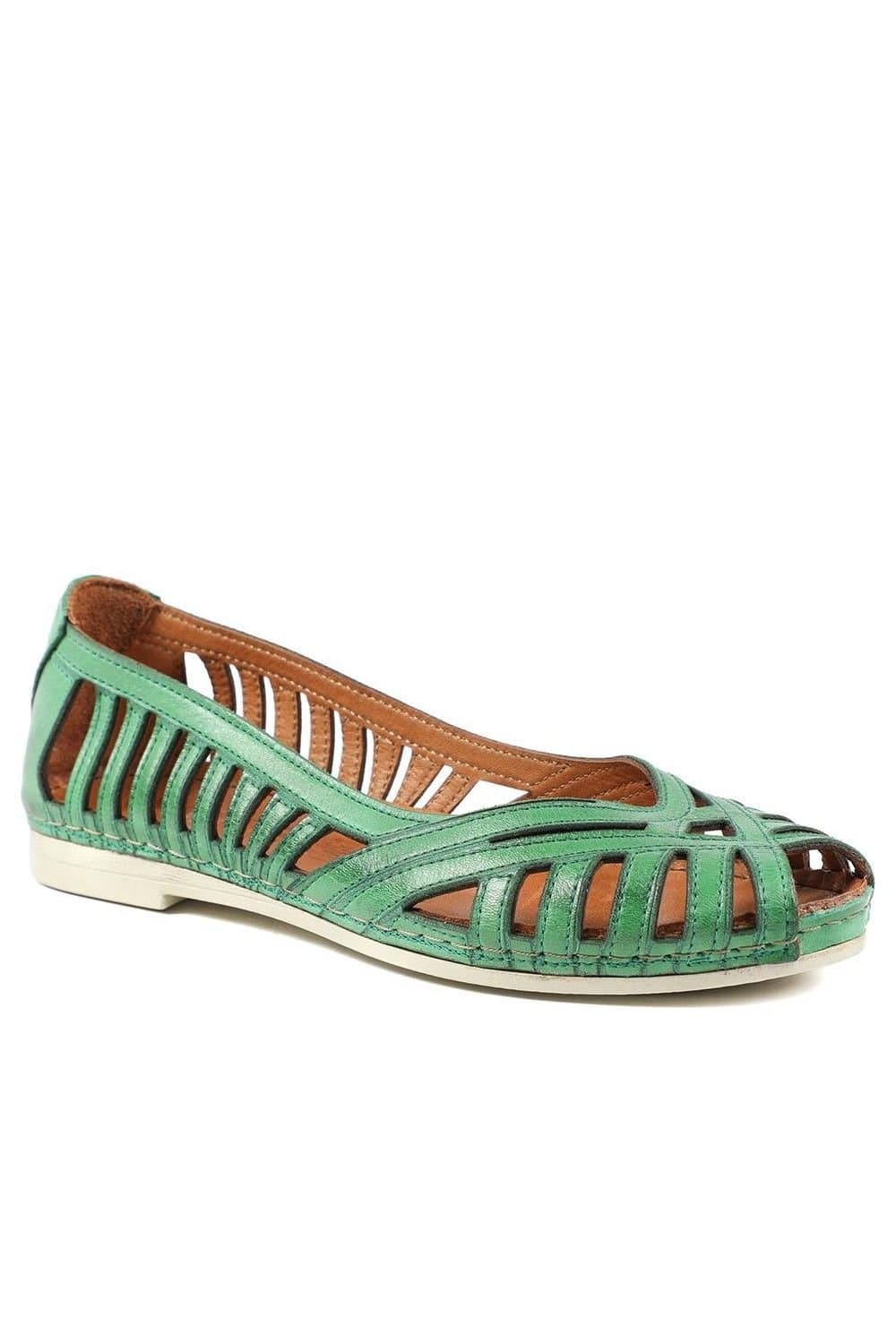 Pavers Pavers Green Leather Cut Out Peep Toe Flats