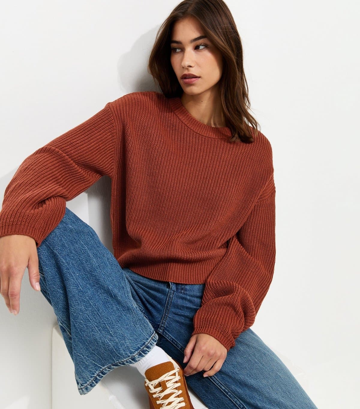 New Look New Look Rust Ribbed Knit Meet The Jean Jumper