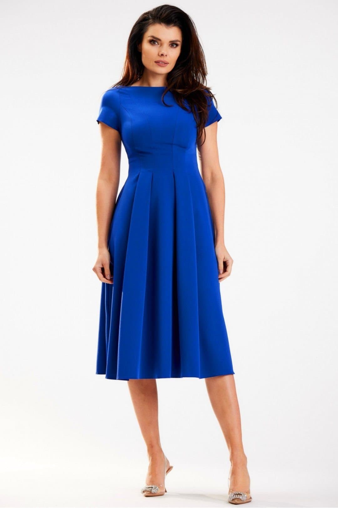 Love Lace Love Lace Women's Awama Midi Boat Neck Short Sleeve Dress in Blue