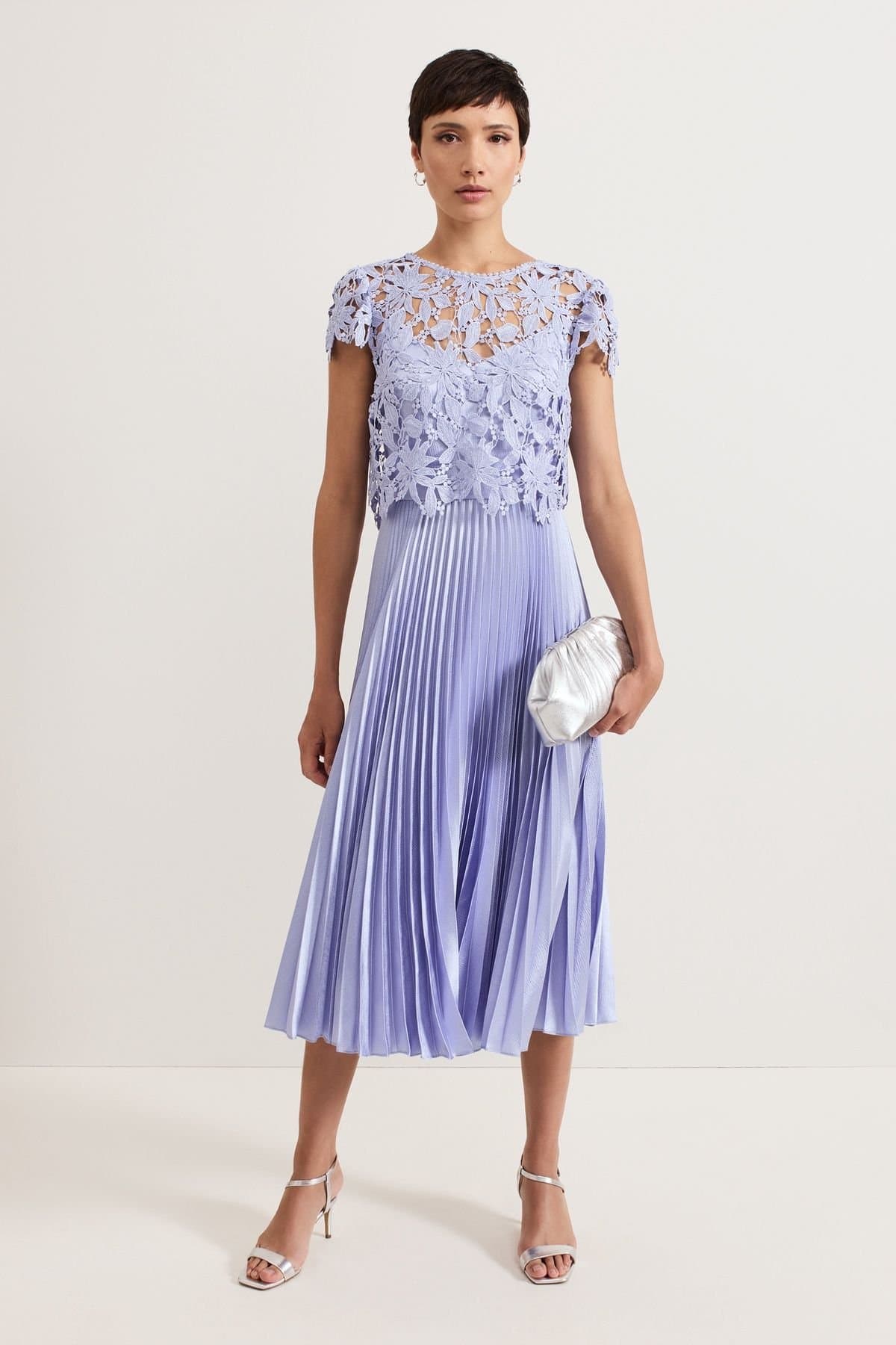 Phase Eight Phase Eight Women's Dana Lace Double Lay Pleated Midi Dress in Pale Blue