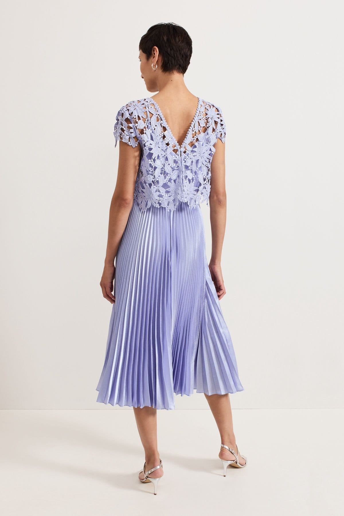 Phase Eight Phase Eight Women's Dana Lace Double Lay Pleated Midi Dress in Pale Blue - 4