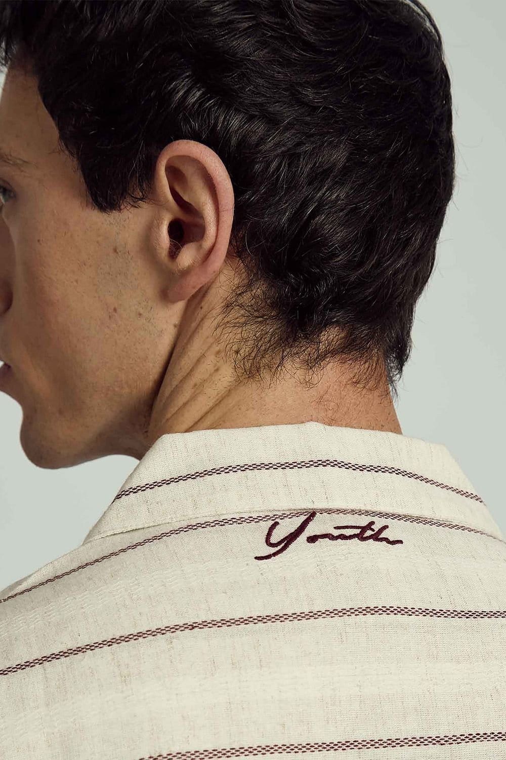 Native Youth Native Youth Men's Long Sleeve Cotton Linen Striped Shirt in Stone - 4