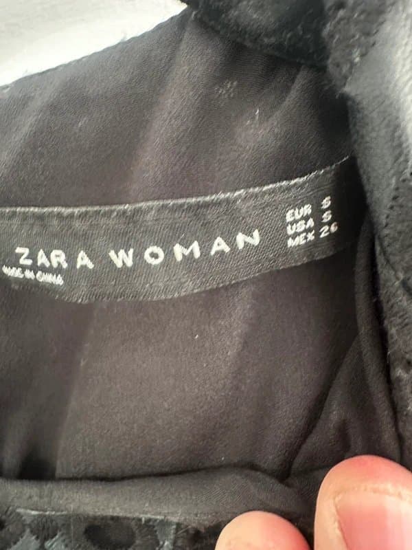 Zara Zara leather effect Broderie black dress
