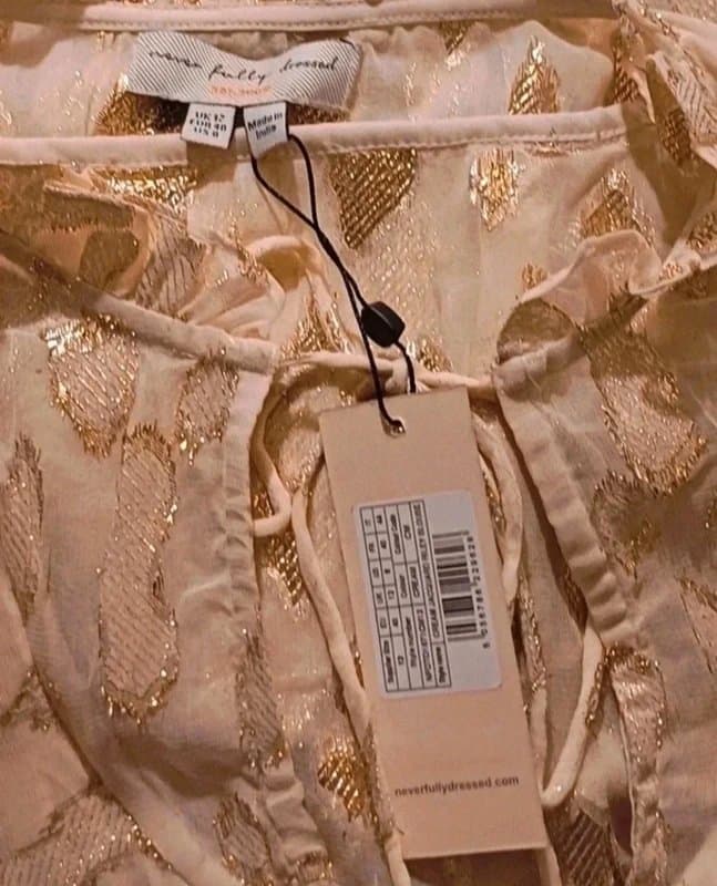 Never Fully Dressed Never Fully Dressed Cream Gold Ruffle Detail Blouse RRP £99 - size 12