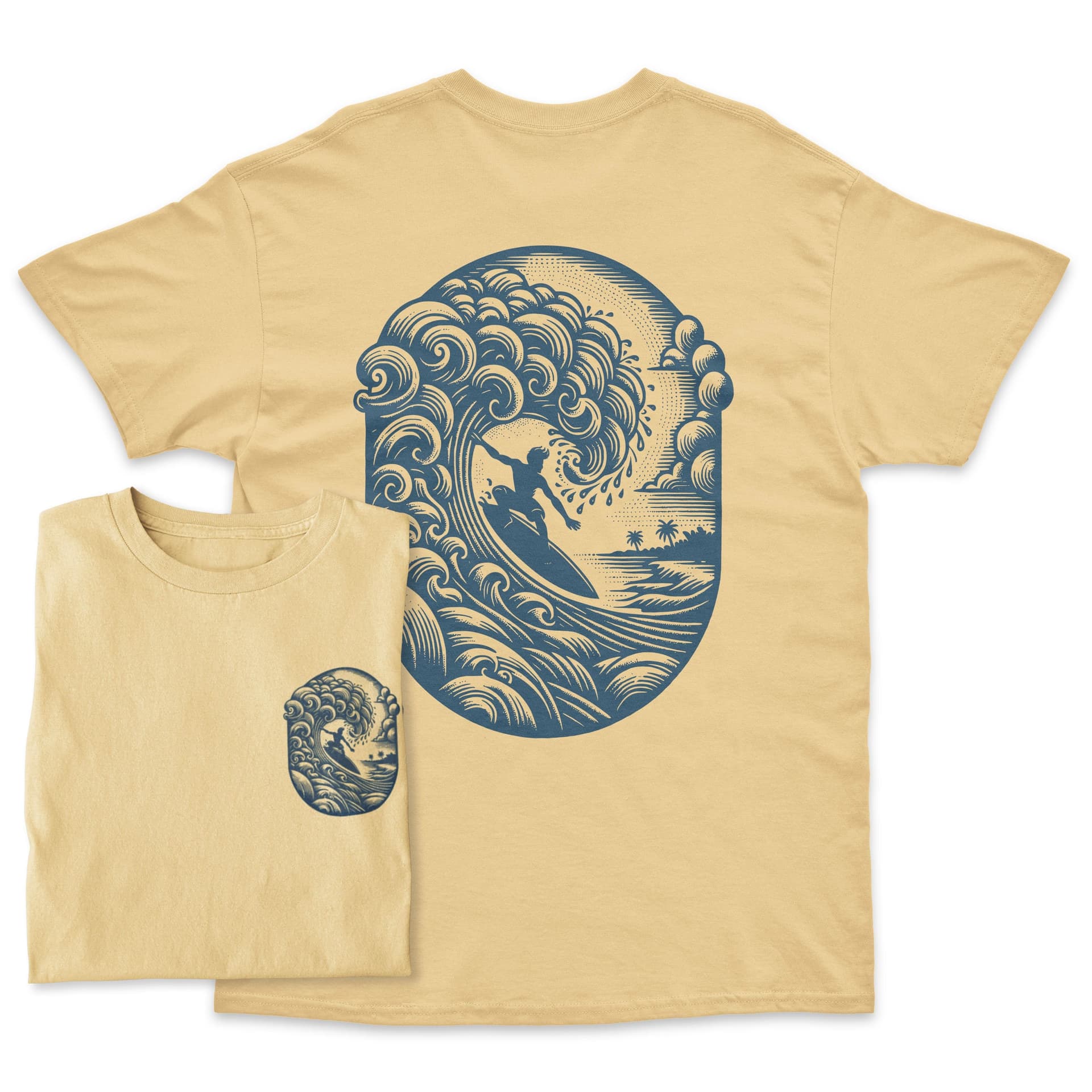 Bad Zebedee Bad Zebedee Men's Summer Surfer Back Print T-Shirt in Beige