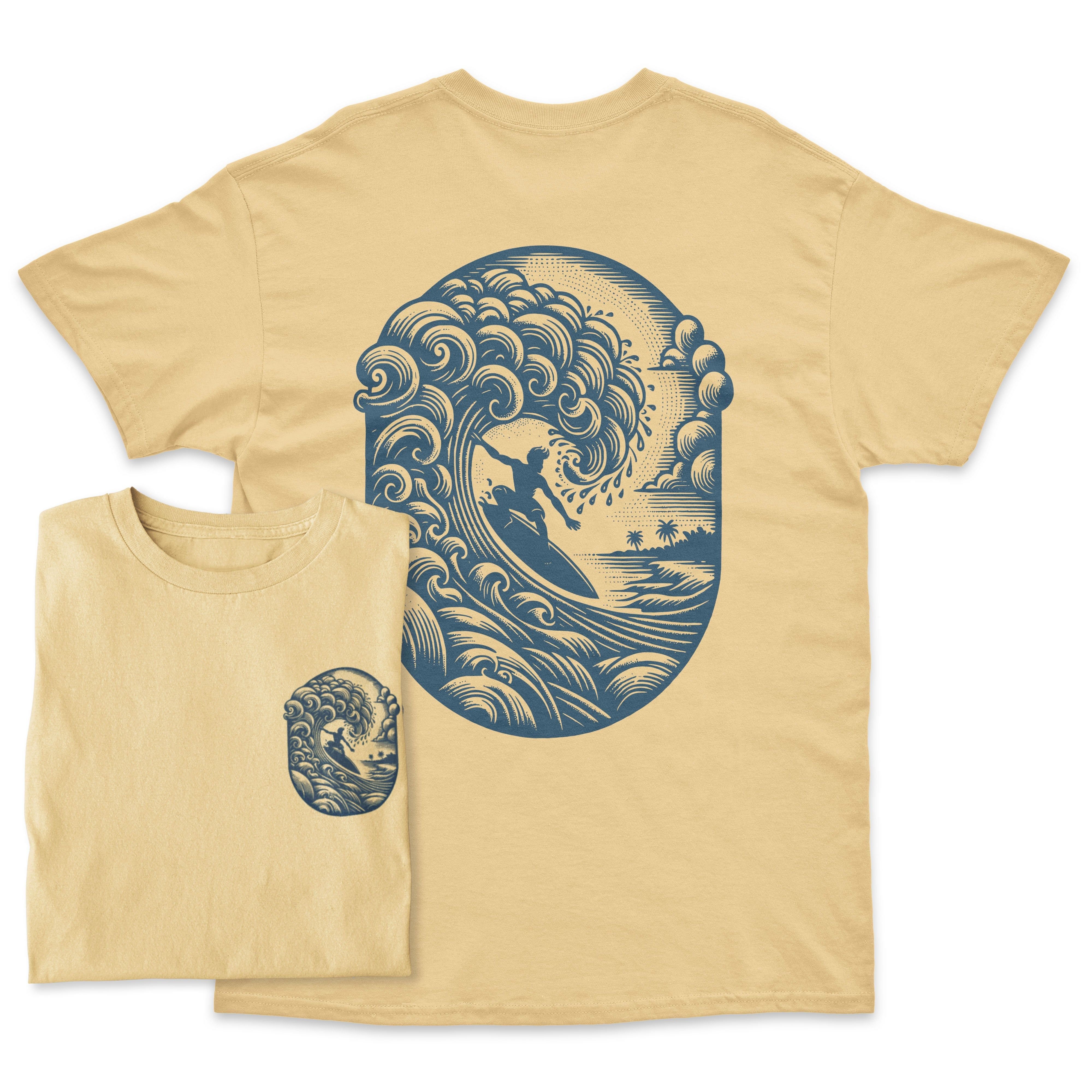 Bad Zebedee Bad Zebedee Men's Summer Surfer Back Print T-Shirt in Beige - 2