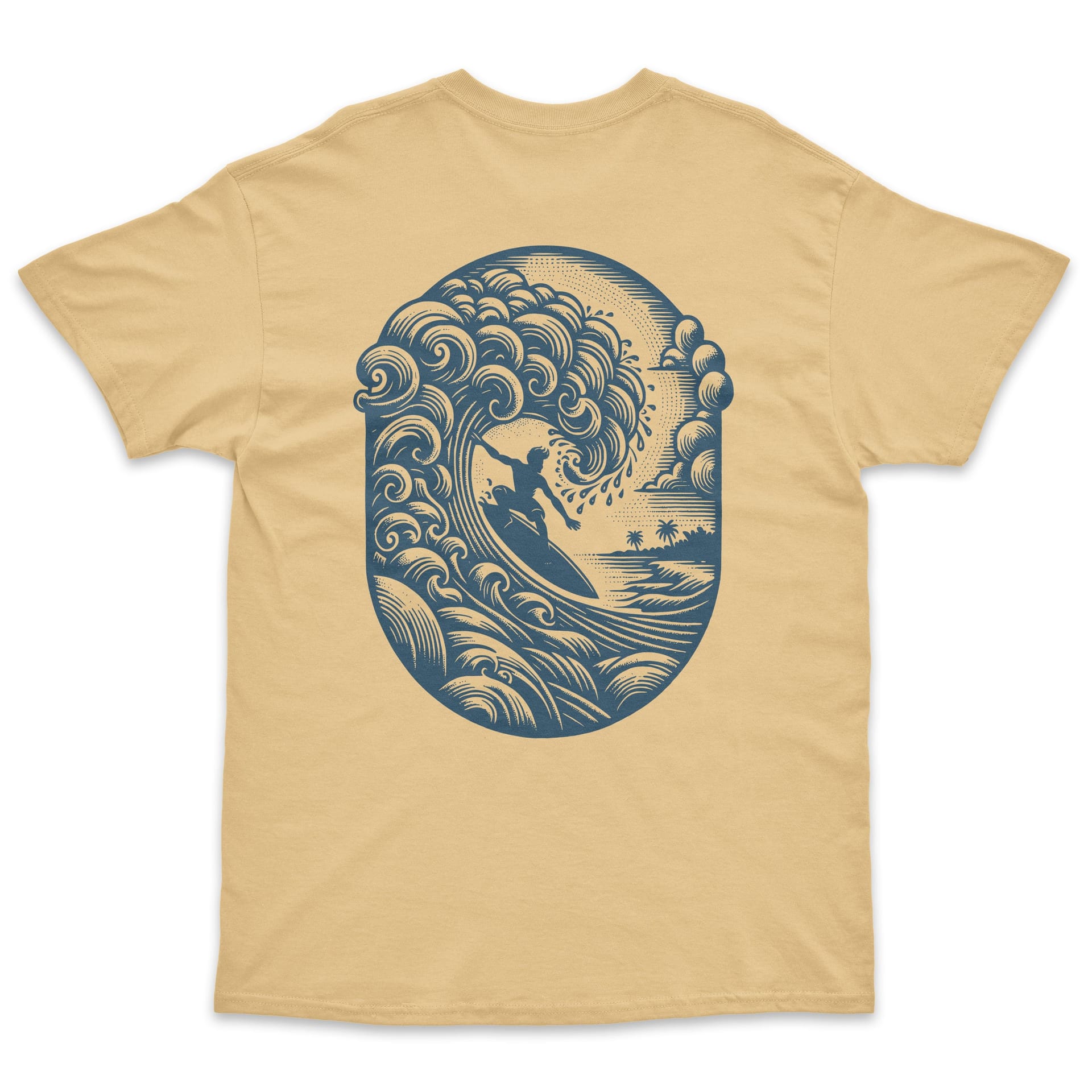Bad Zebedee Bad Zebedee Men's Summer Surfer Back Print T-Shirt in Beige - 4