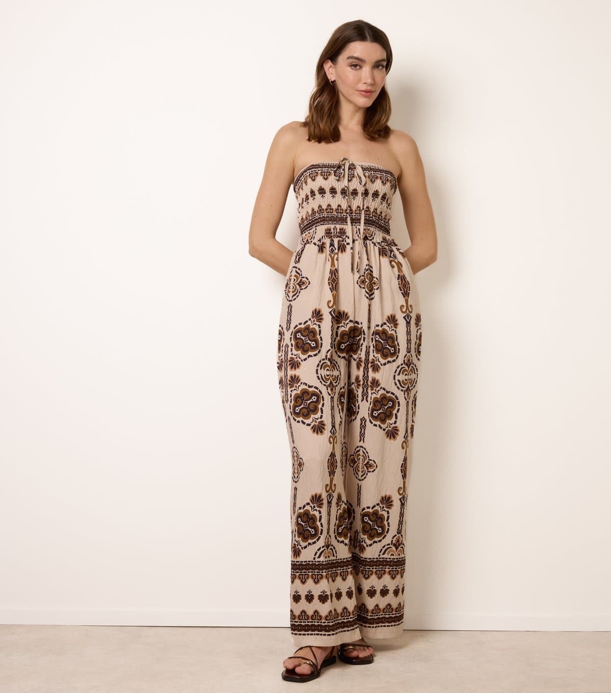 Blue Vanilla Women's Brown Floral Print Diamante Bandeau Jumpsuit Blue Vanilla New Look