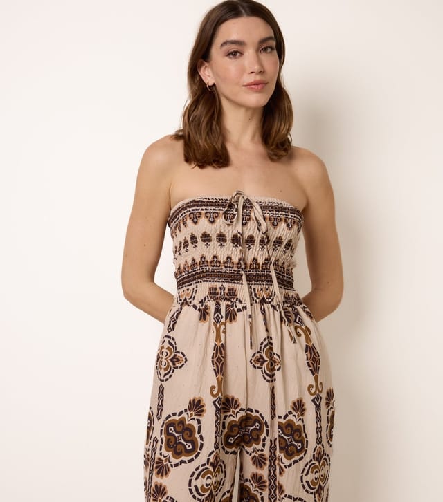 Blue Vanilla Women's Brown Floral Print Diamante Bandeau Jumpsuit Blue Vanilla New Look - 2