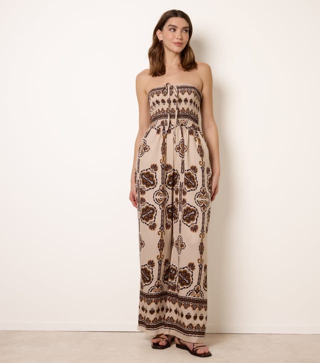 Blue Vanilla Women's Brown Floral Print Diamante Bandeau Jumpsuit Blue Vanilla New Look - 3